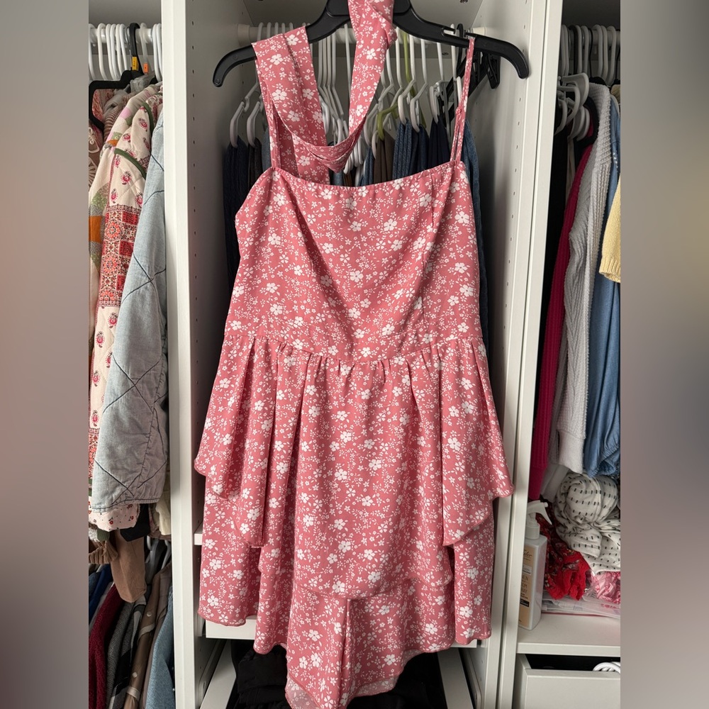Floral Tiered Pink Sundress Romper